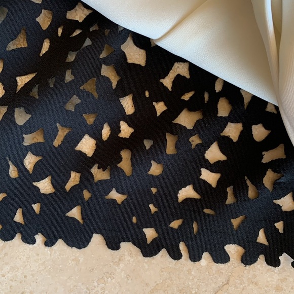 SLNY SL New York sleeveless sheath, cream, black roses, laser cut trim. 8 EUC - Picture 10 of 17